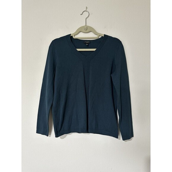 Talbots Petite Sweater V neck Cotton Modal Knit Pullover Teal Blue Sz Medium MP - Picture 1 of 5